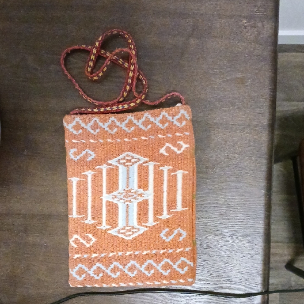 Source Unknown Orange and White Woven Crossbody Bag